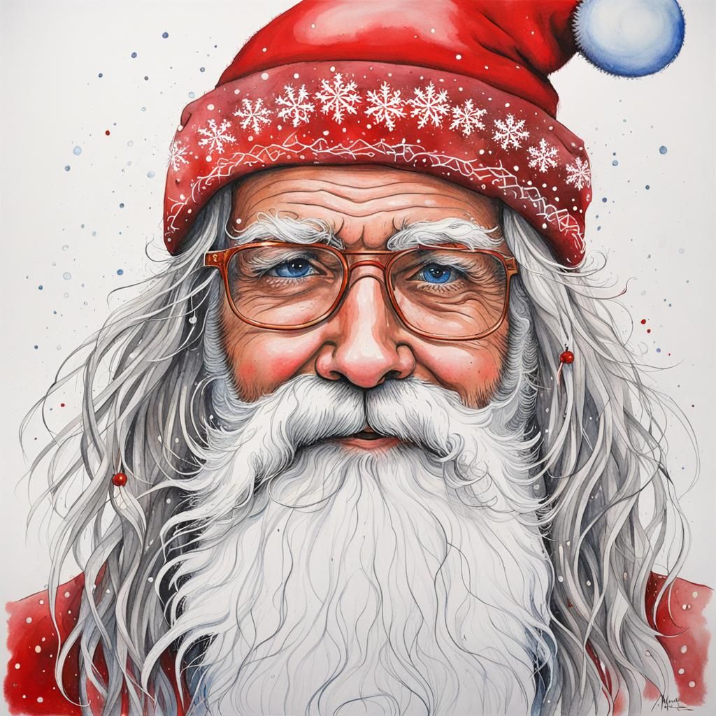 Hippie Santa Claus Portrait in Painterly Style
