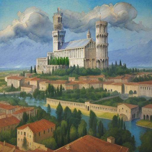 Leaning Tower of Pisa: 15th Century Oil Painting