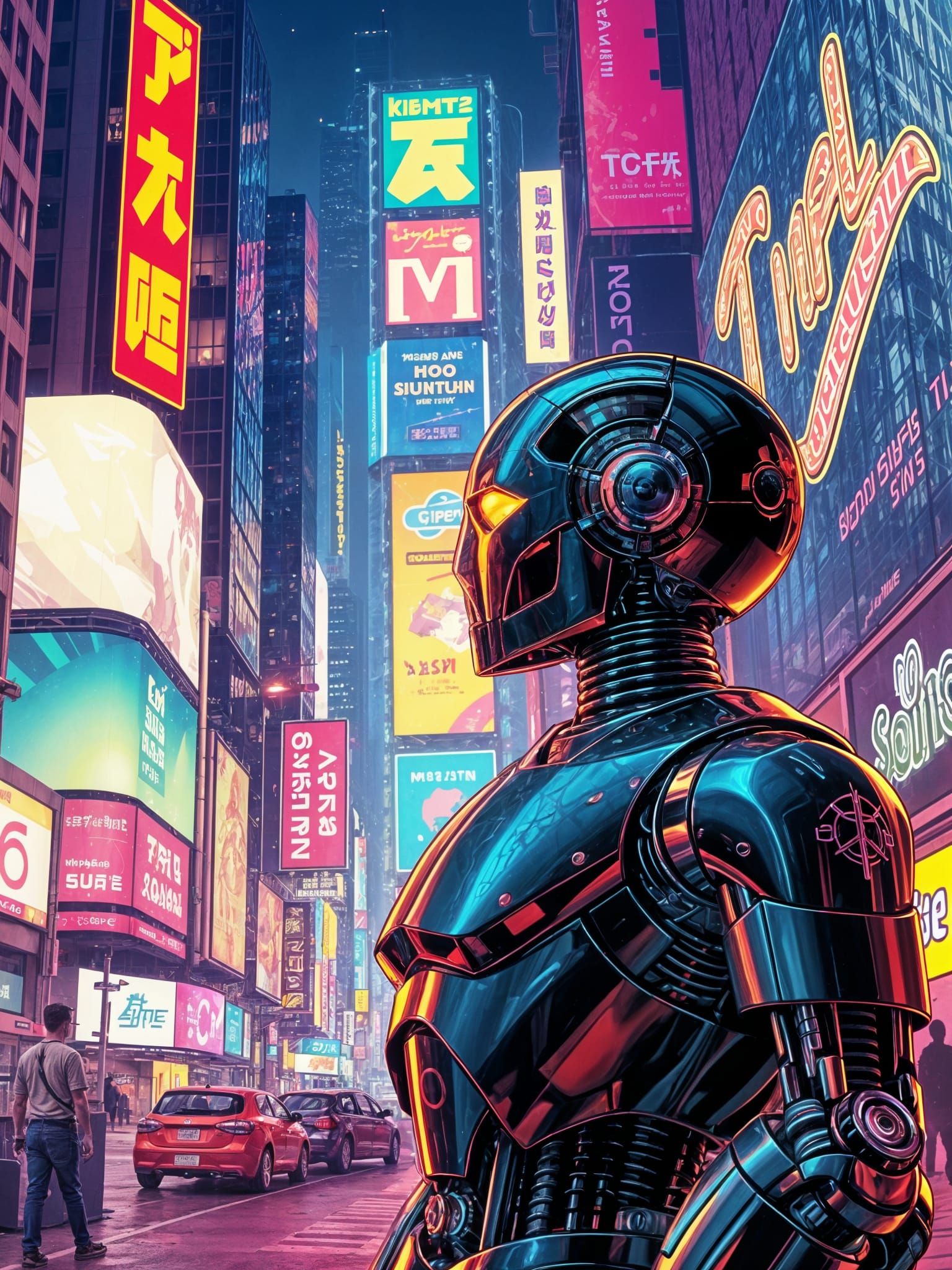 Robot's Existential Crisis in Neon Future City