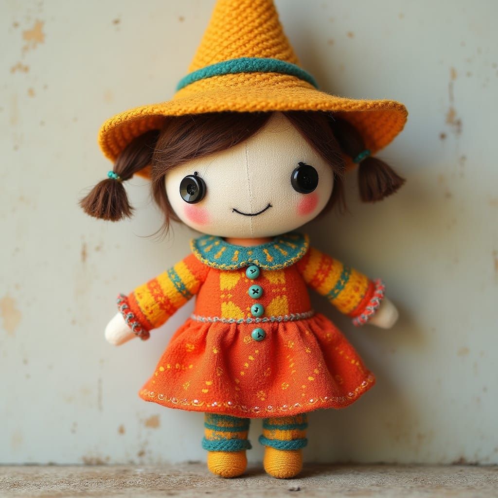Whimsical Sack Doll with Button Eyes and Stitched Smile