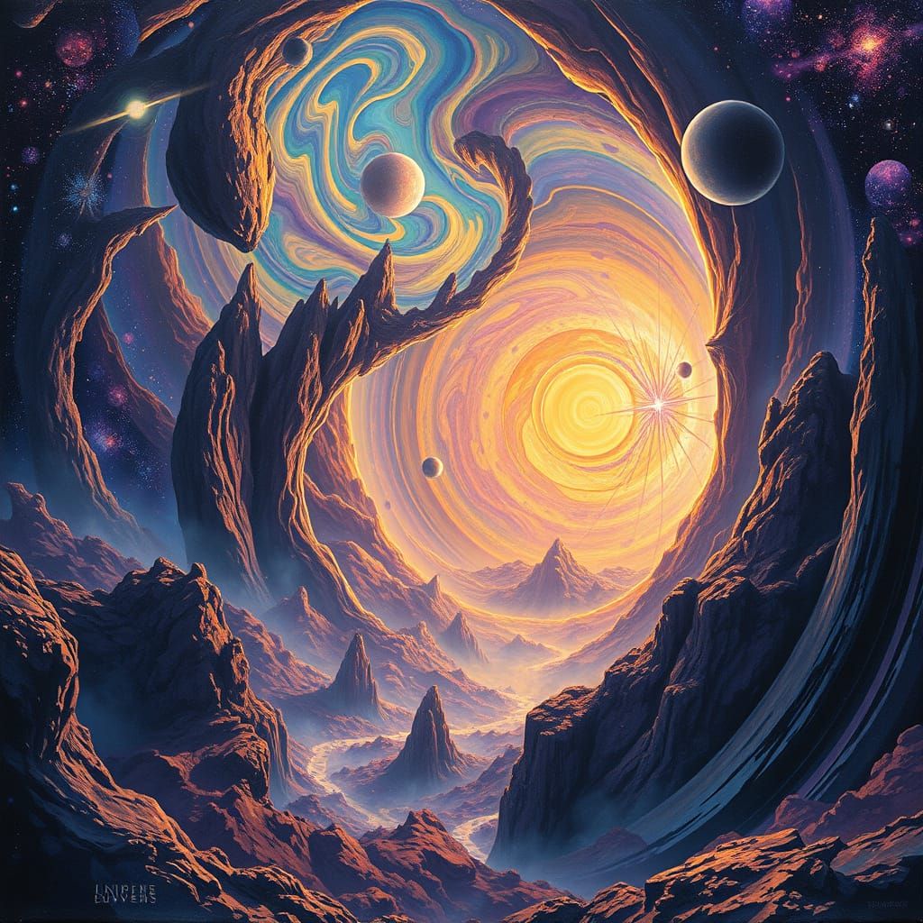 Cosmic Dreamscape of Infinite Universes in Vibrant Surrealis...