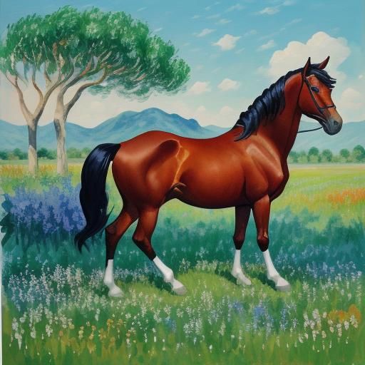 Colorful House Horse in Gouache Style