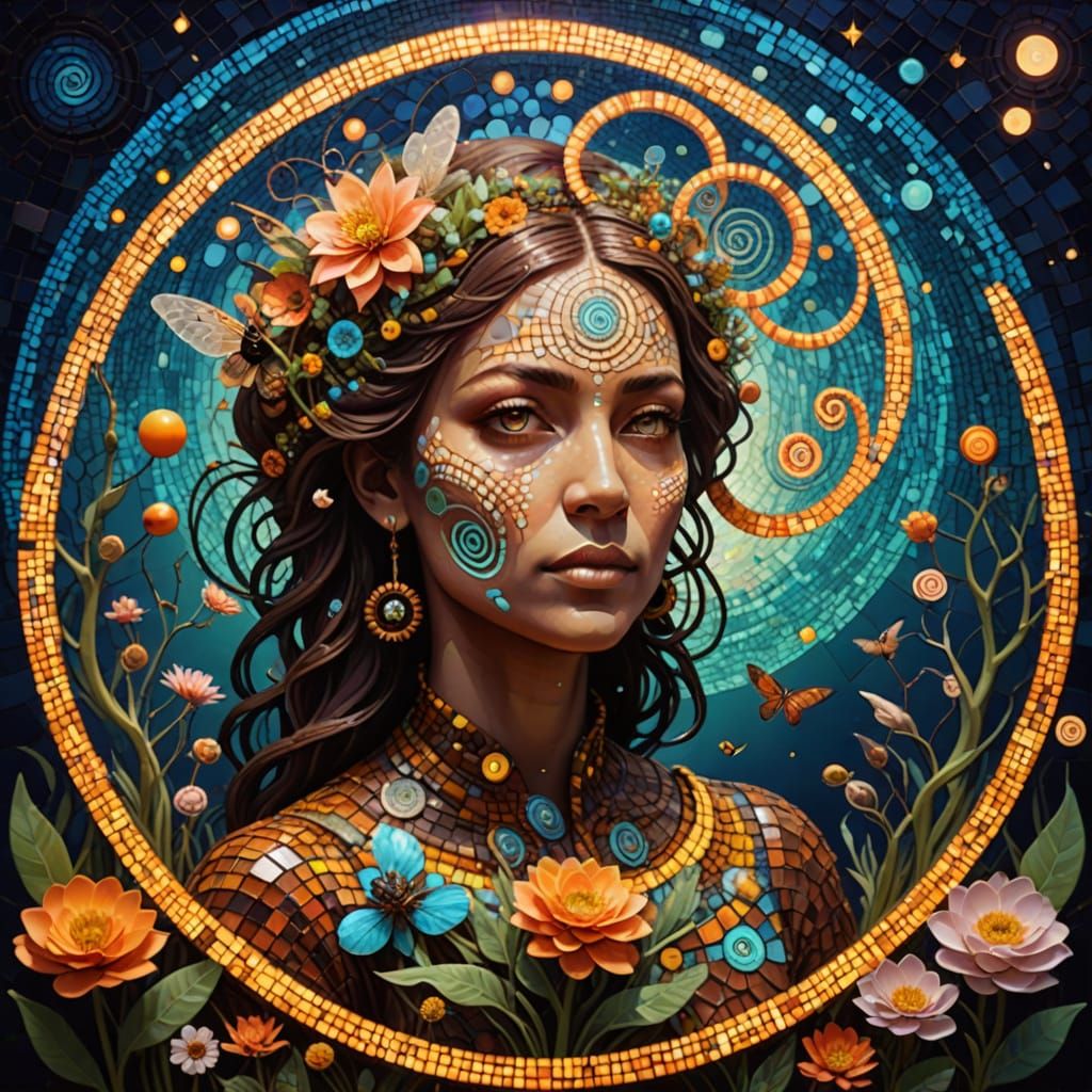 Shamanic Sculptor Amidst Cosmic Spiral Art