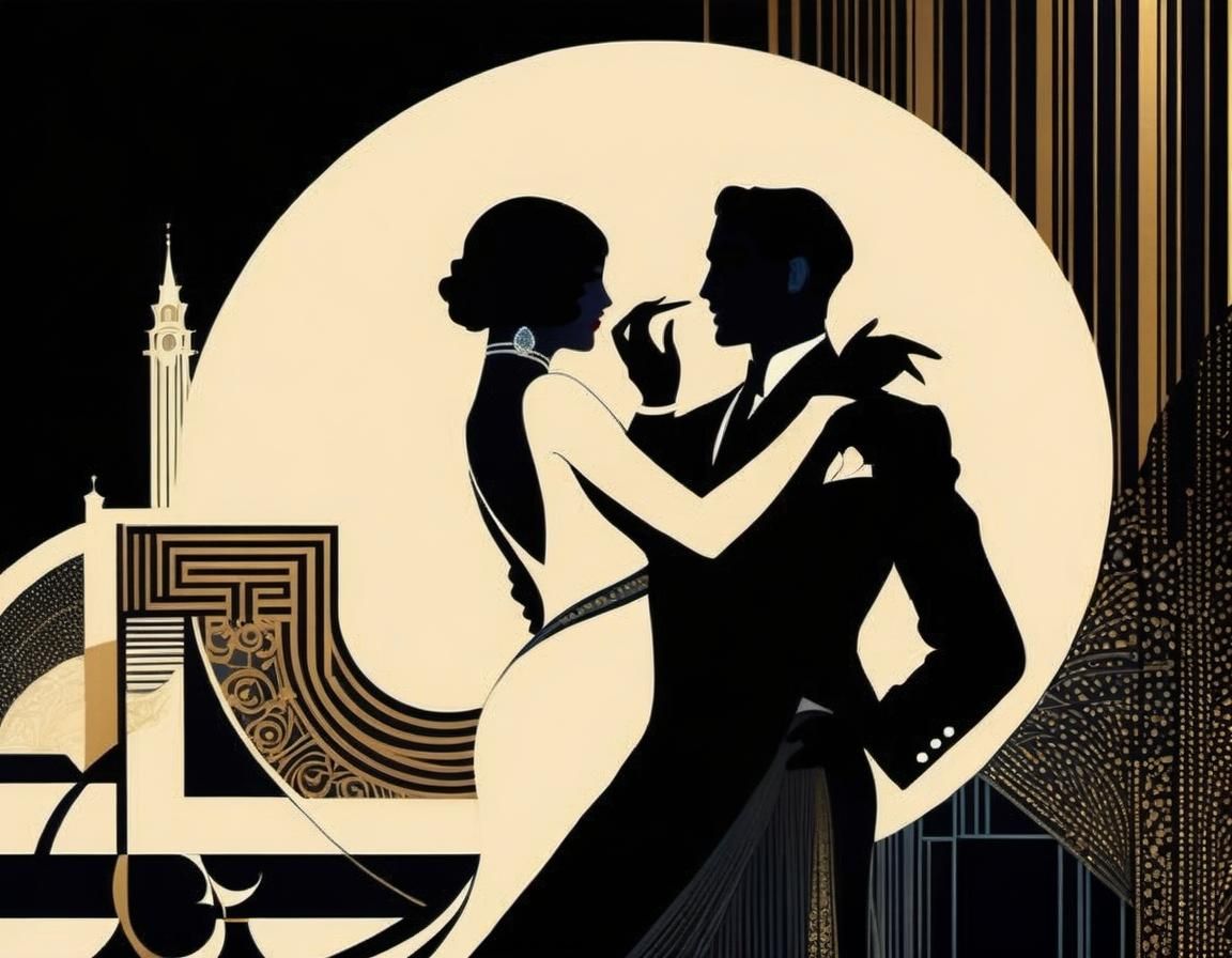 Art Deco Dancing Couple Poster in Style of Erté