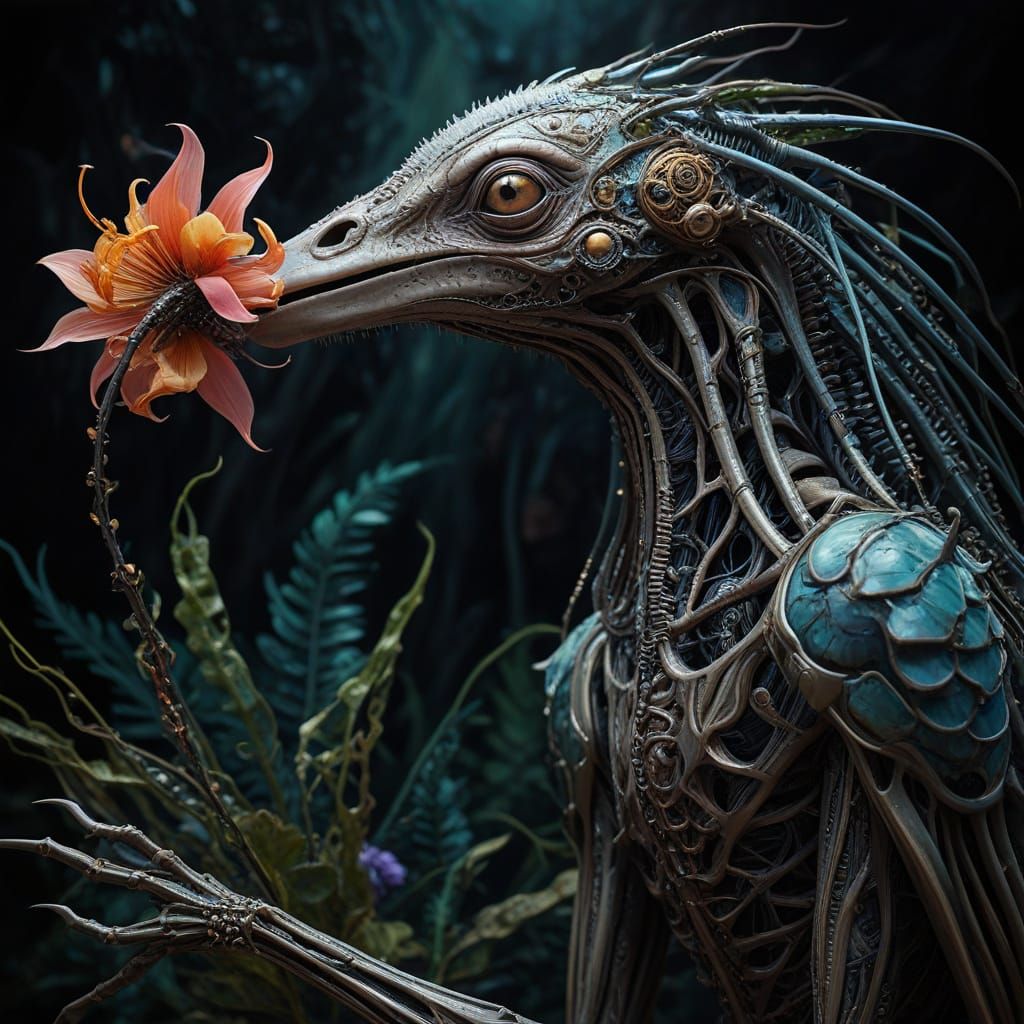 Flying Alien Bird in Biomech Surrealism Style