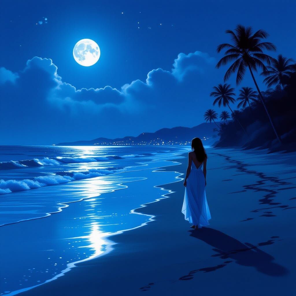 Moonlit Serenity on a Nocturnal Beach