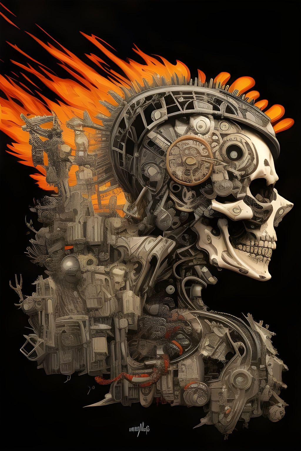 Cyberpunk Skeleton in Borderlands Oil Splash Style