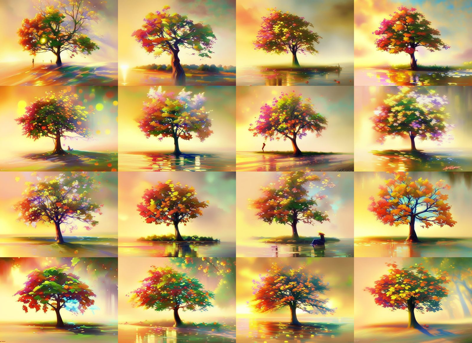 Autumn and Winter Tree in Watercolor Style