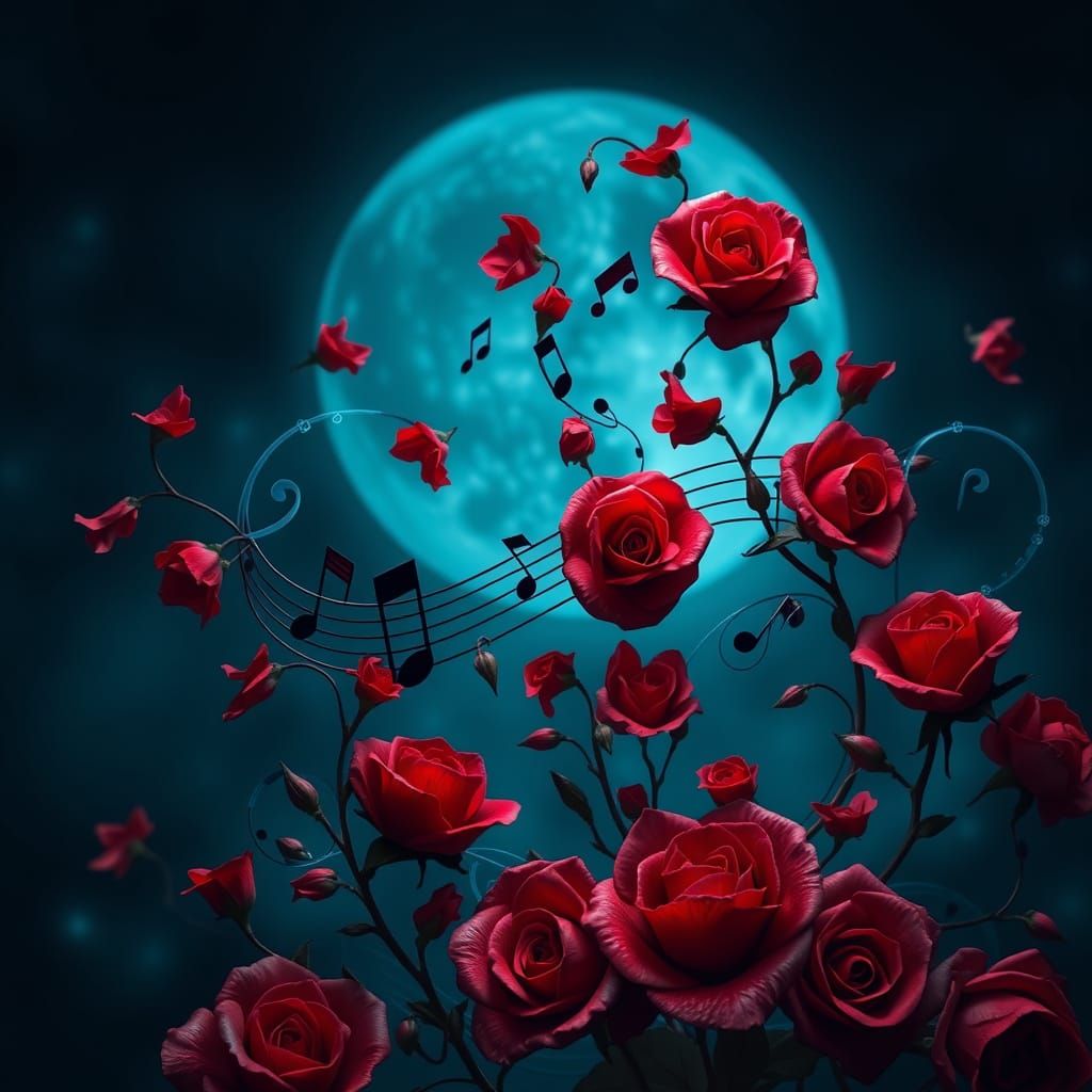 Ethereal Harmony of Bach and Roses in Dark Blue
