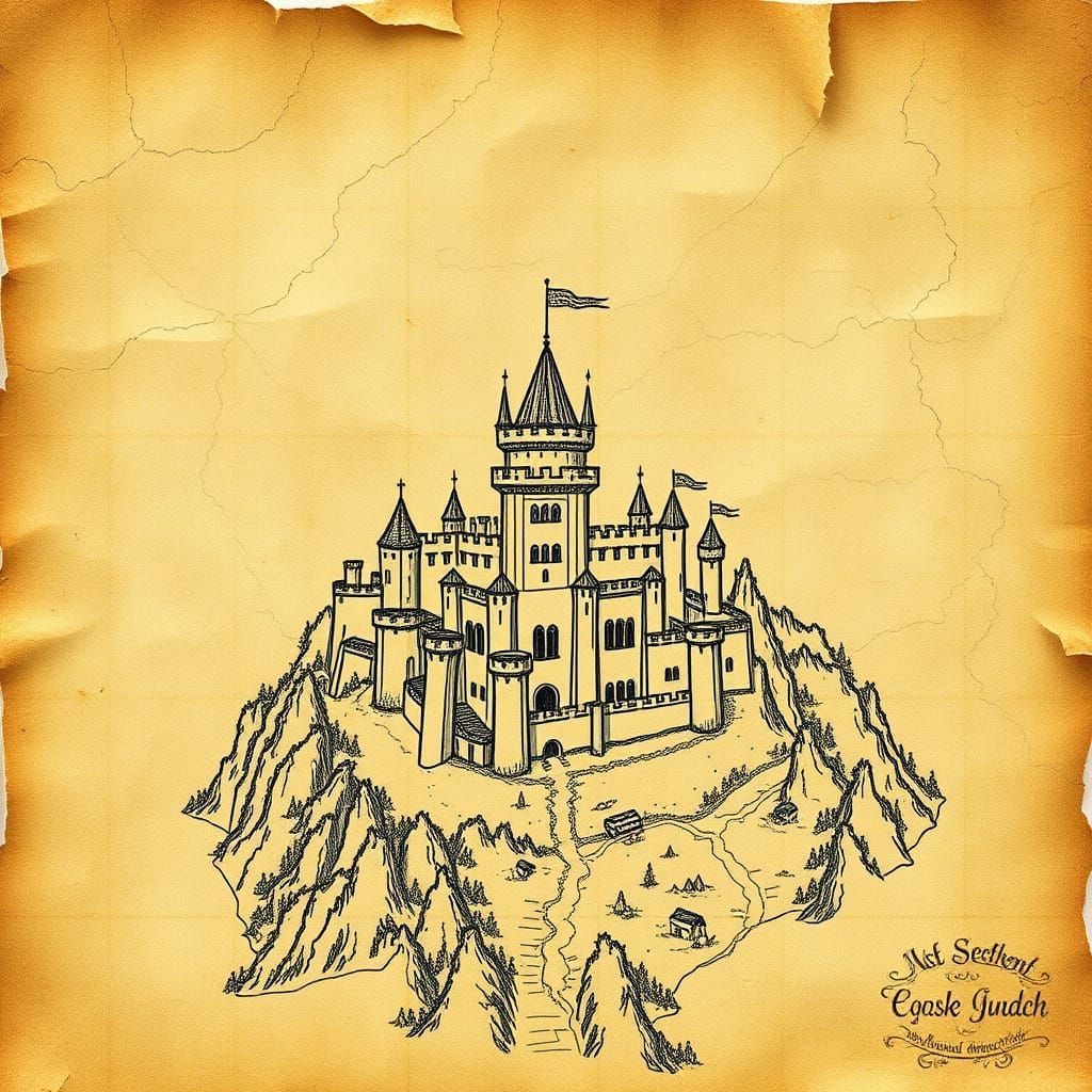 Medieval Castle Landscape Map in Vintage Detail