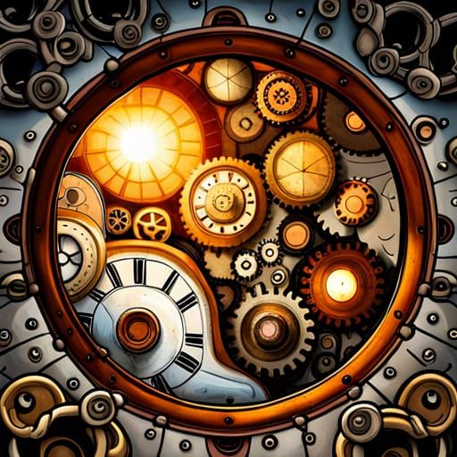 Steampunk Machinery Brain Inside Lightbulb