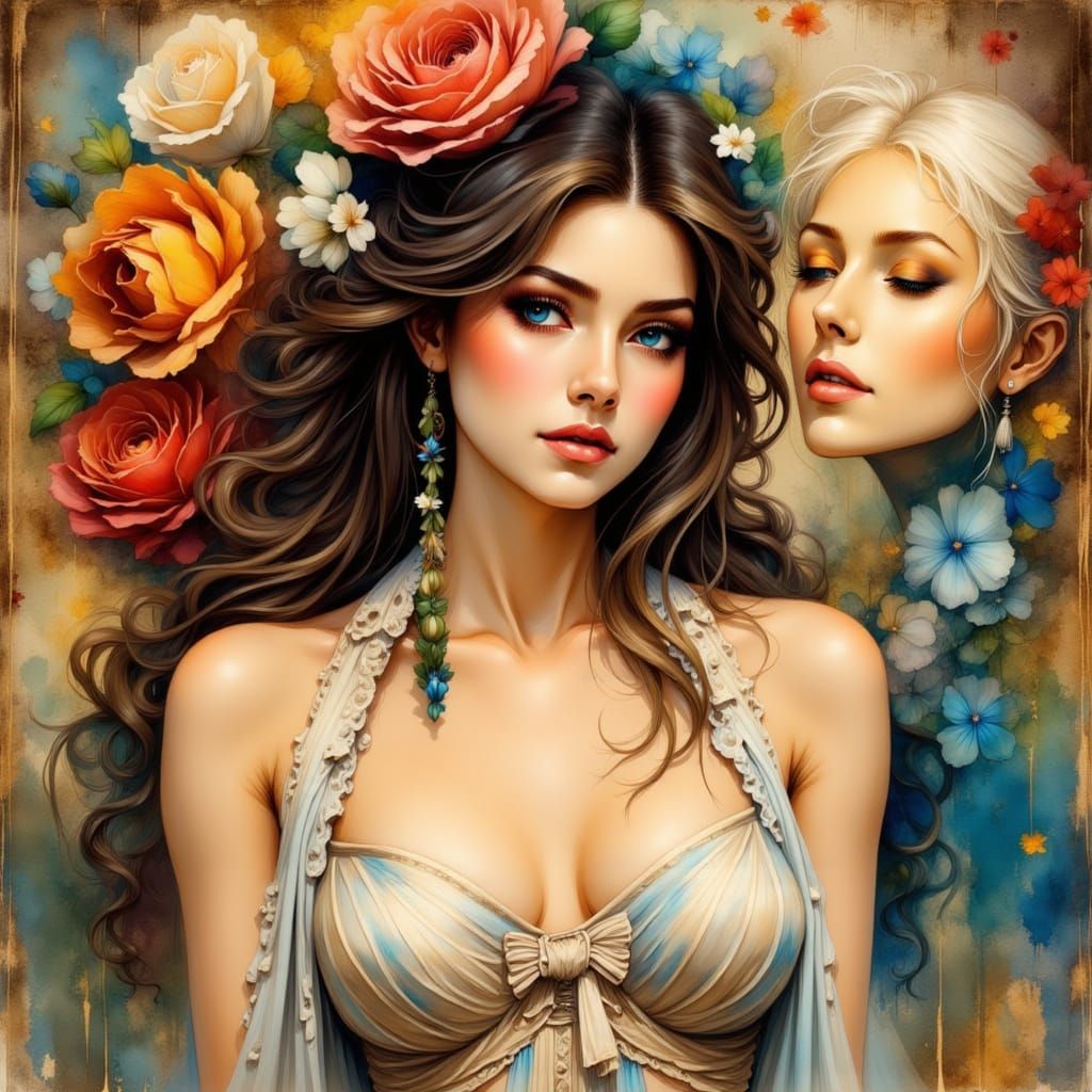 <lora:FreeQ-FluxWatercolor:1.0> Art by Luis Royo Wojtek Siudmak Paul Cézanne Claude Monet, the most convoited queen, gor...