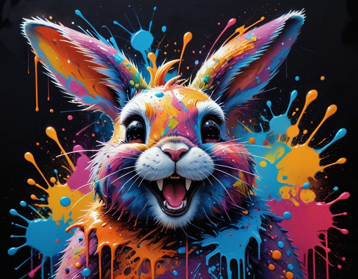 Laughing Bunny in Graffiti Street Art Style