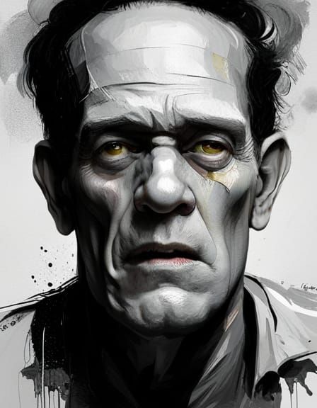 Gothic Portrait of Frankenstein's Monster with Splatter Pain...