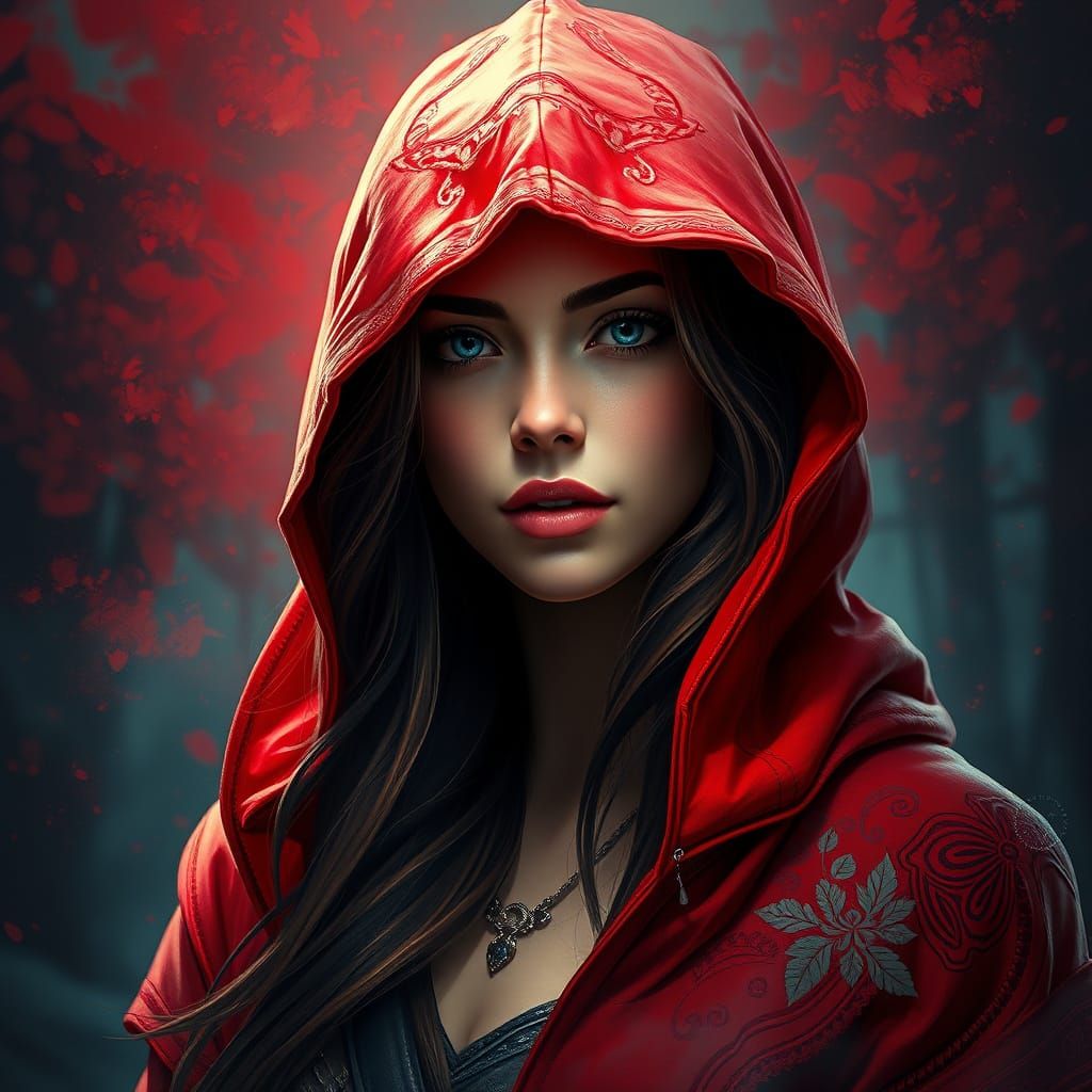 Glamorous Red Riding Hood in Elegant Portrait