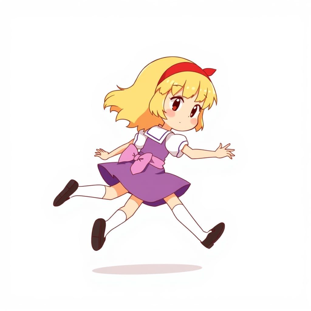 Cartoon Girl Running Fast in Anime Style