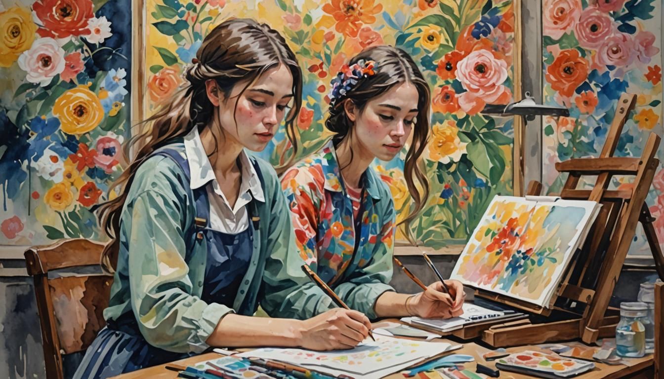 Girl Finishes Writing: Gouache Impressionist Masterpiece