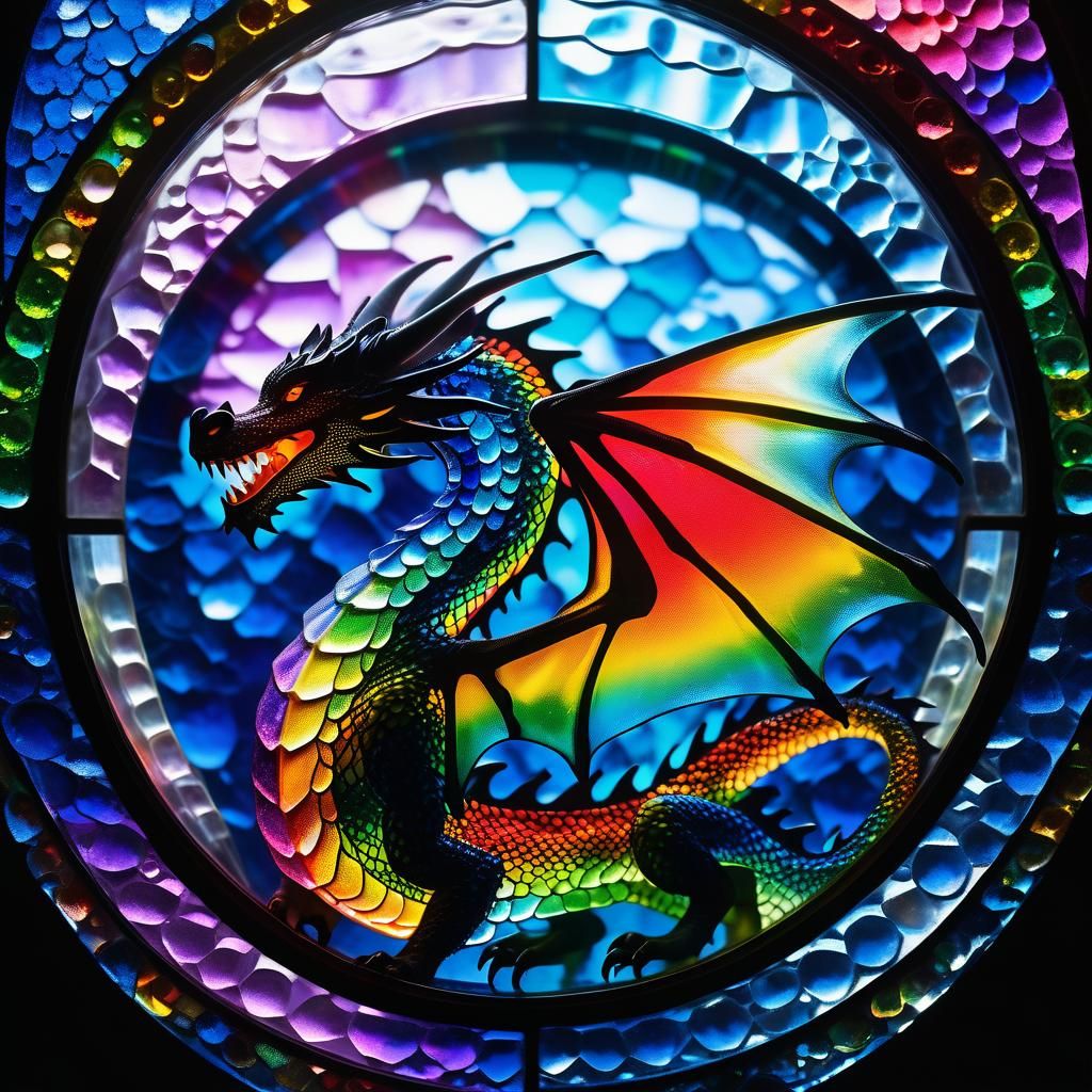 Rainbow Dragon Encased in Crystal Glass Art
