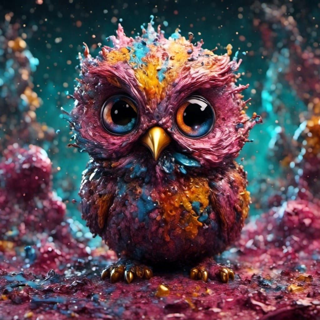 Adorable Oil and Glass Creature in Graffiti Art