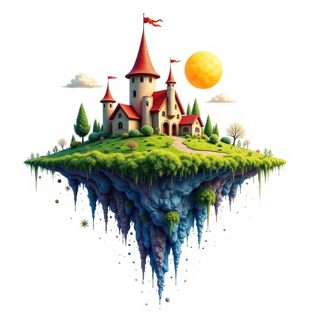 Fantasy Island in Vibrant Summer Sky