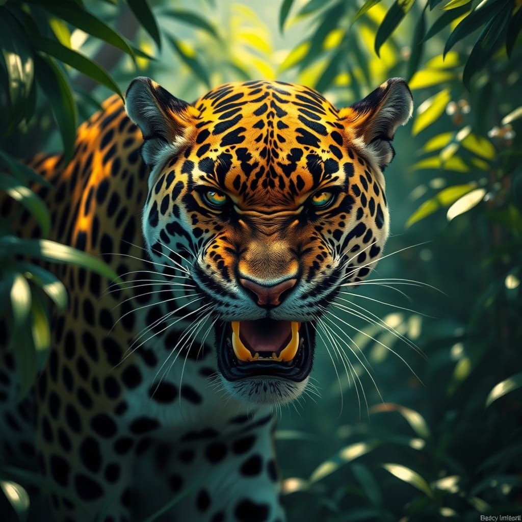 Fierce Jaguar Emerges from Jungle Shadows
