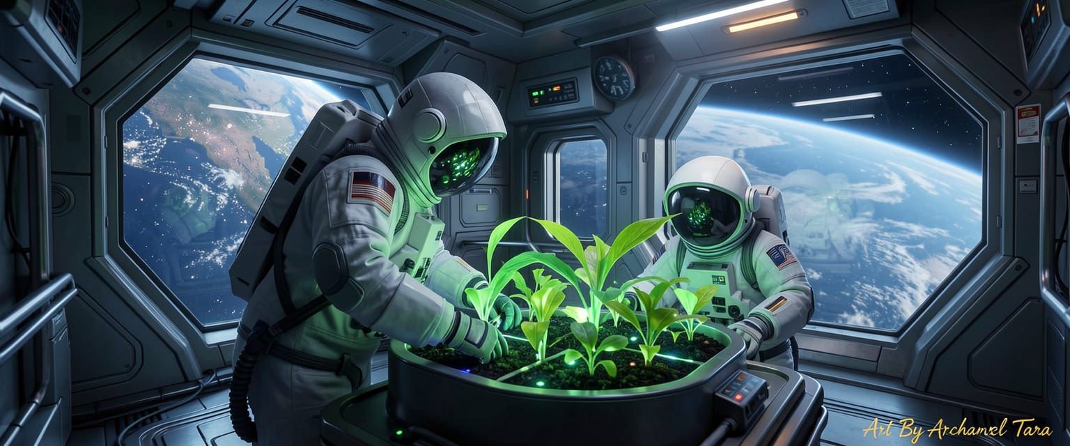 Astronaut Tends Glowing Garden in Space Station