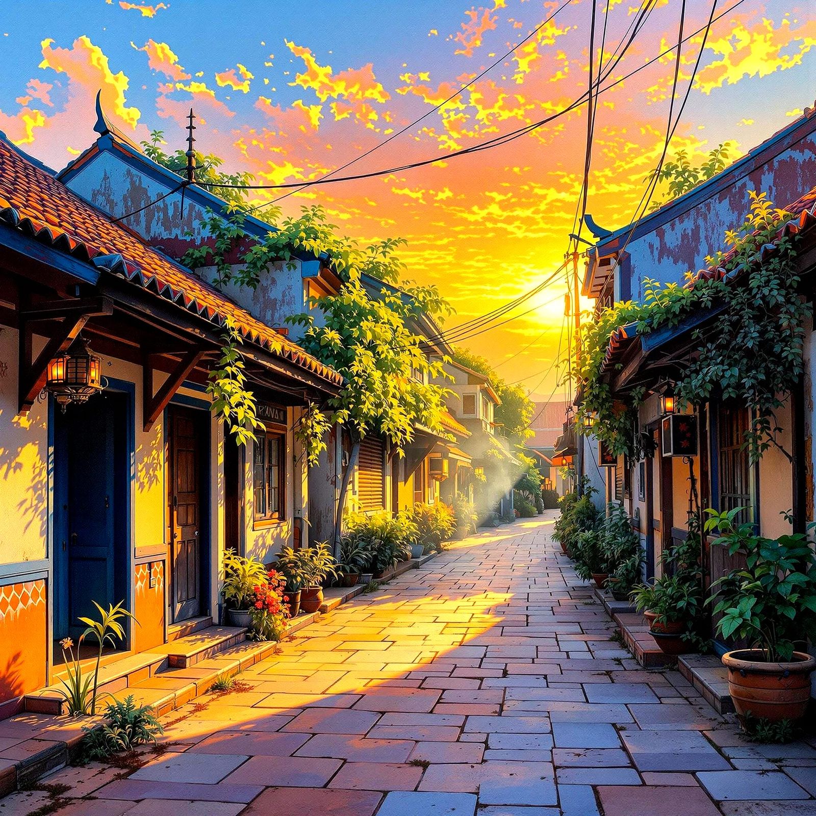 Thai Village Alley Early Morning