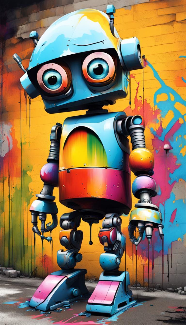 Graffiti Robot Pinocchio in Street Art Style