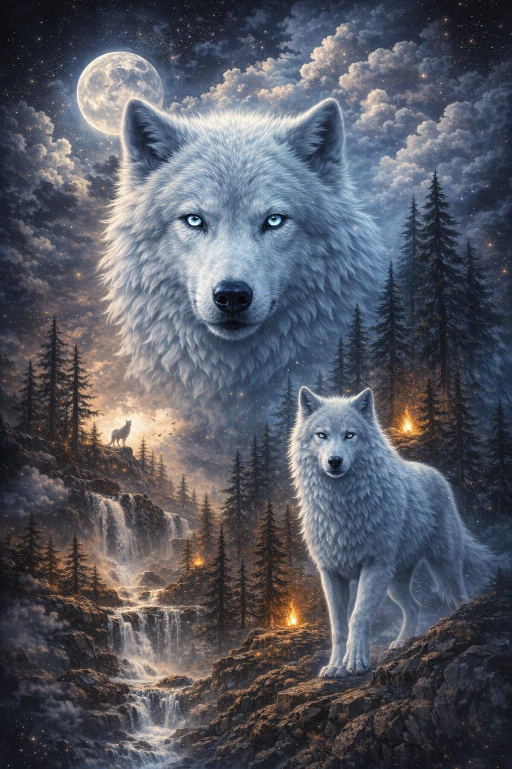 Majestic Wolf Emerges from Abstract Blend