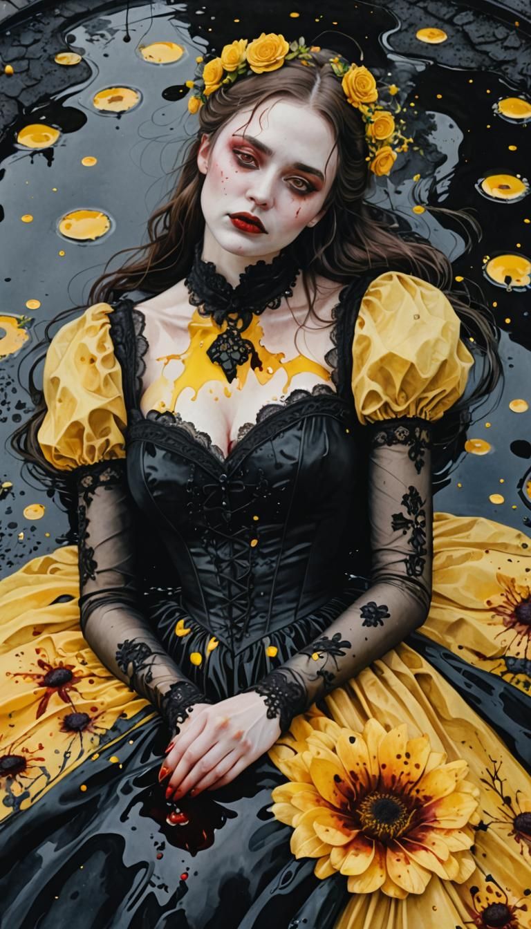 Surreal Watercolor: Woman in Oil with Ripped Heart