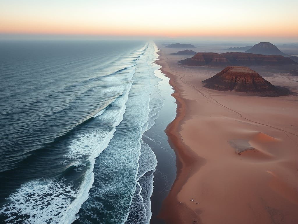 Seamless Transition: Ocean Meets Desert Landscape