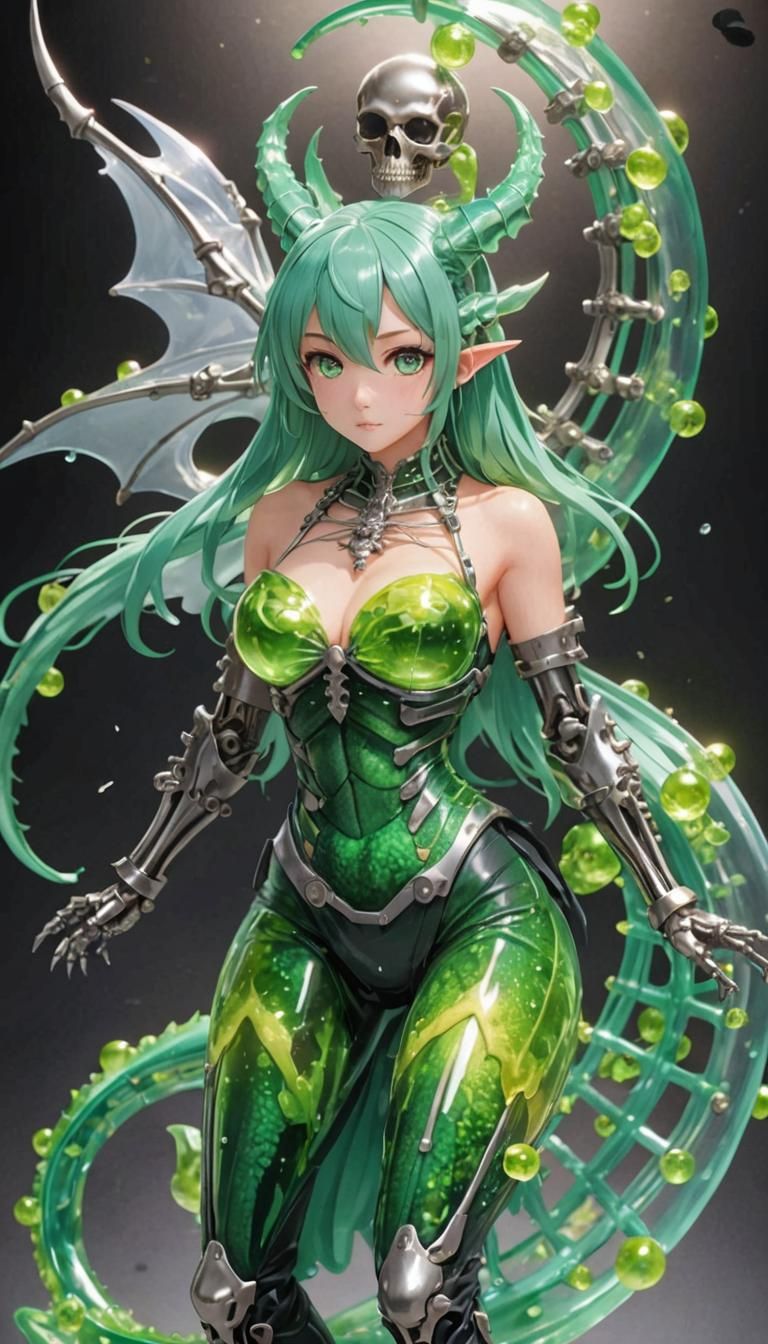 Dragon Girl Chimera with Slime Body and Metal Skeleton