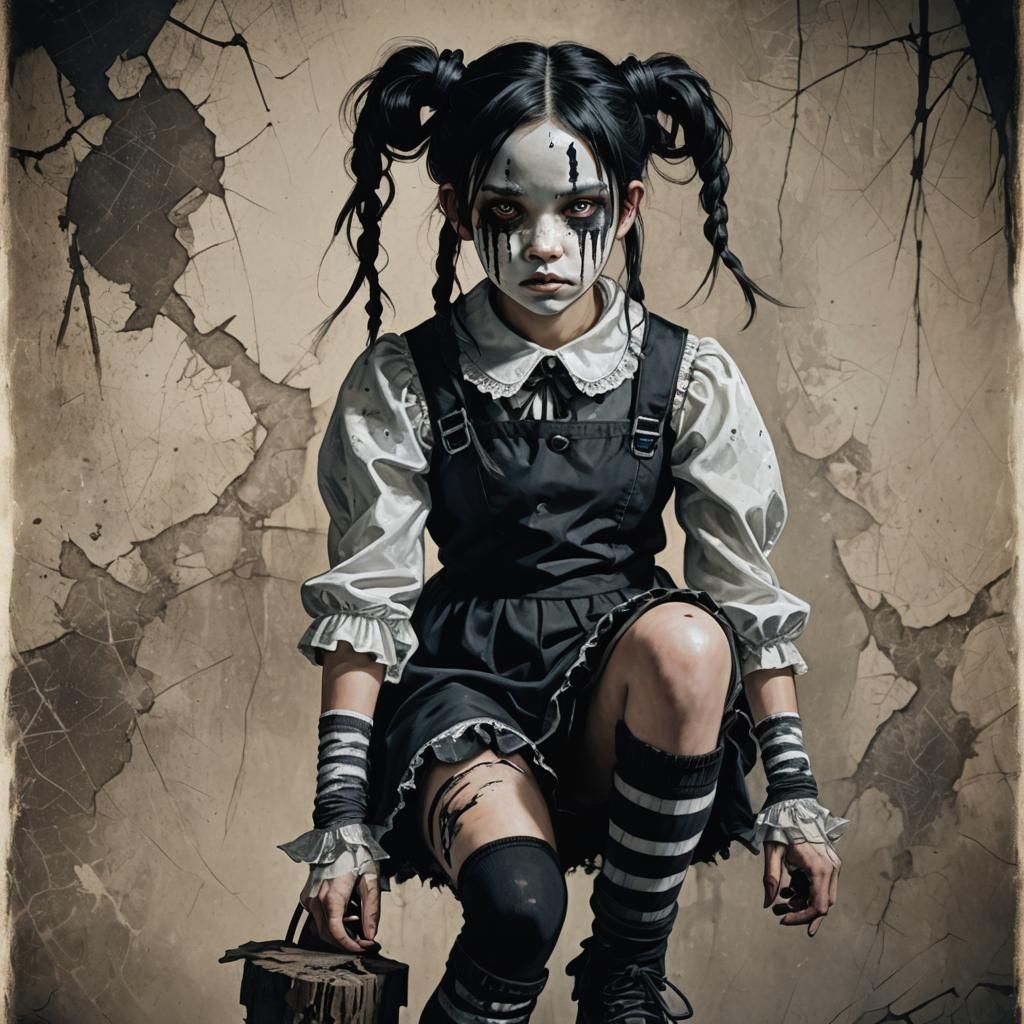 Creepy Doll Girl in Dark Fantasy Style
