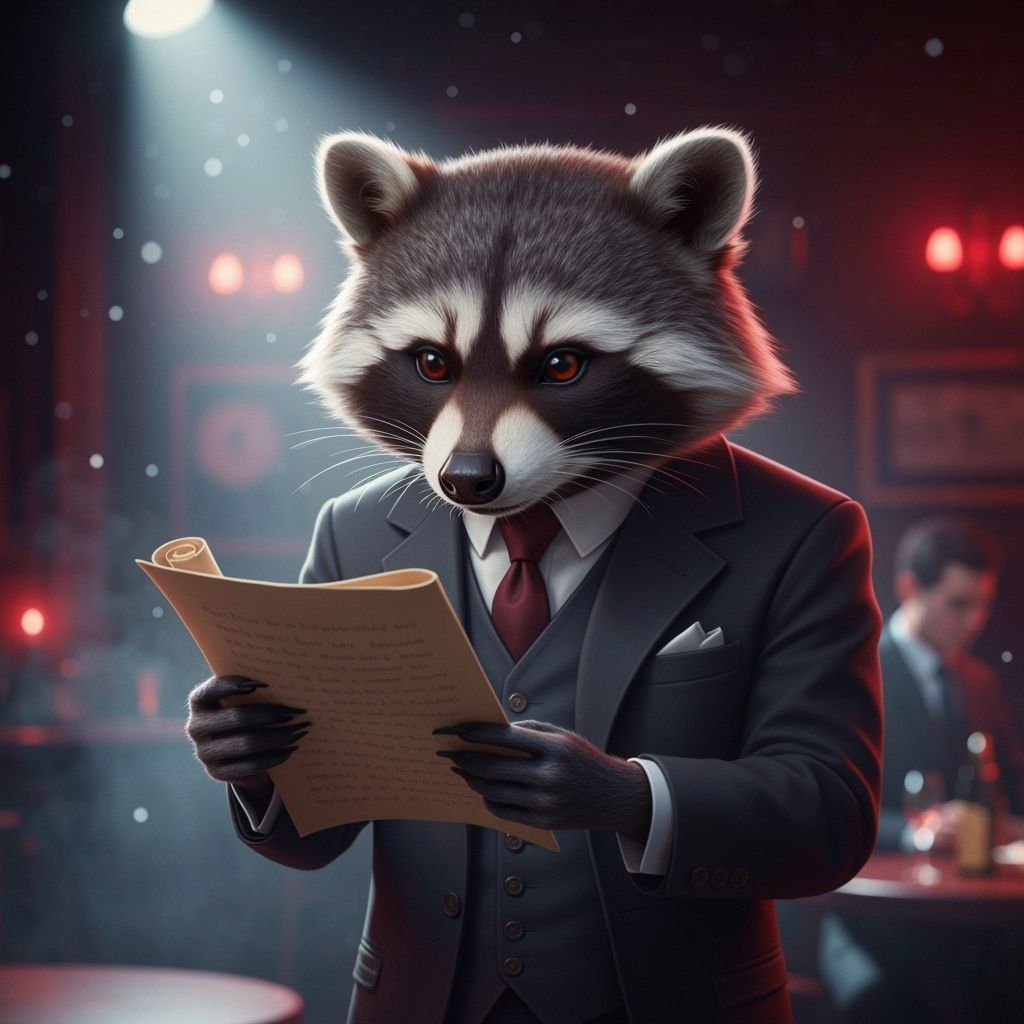 Raccoon Detective in Noir Style Office, Sin City Aesthetic