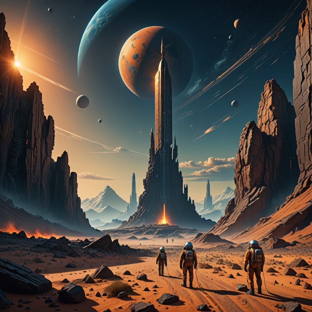 Cinematic Sci-Fi Obelisk on a Saturnian Moon