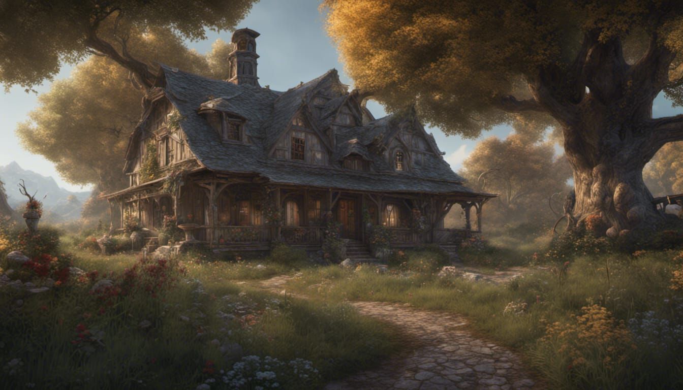 Detailed Farmhouse Concept Art in Deep Color