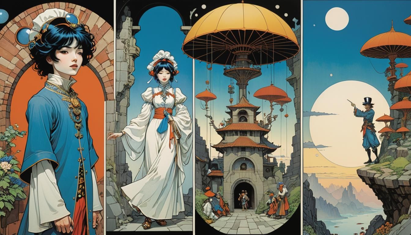 Pierrot and Alien Brick Wall: Comic Book Art