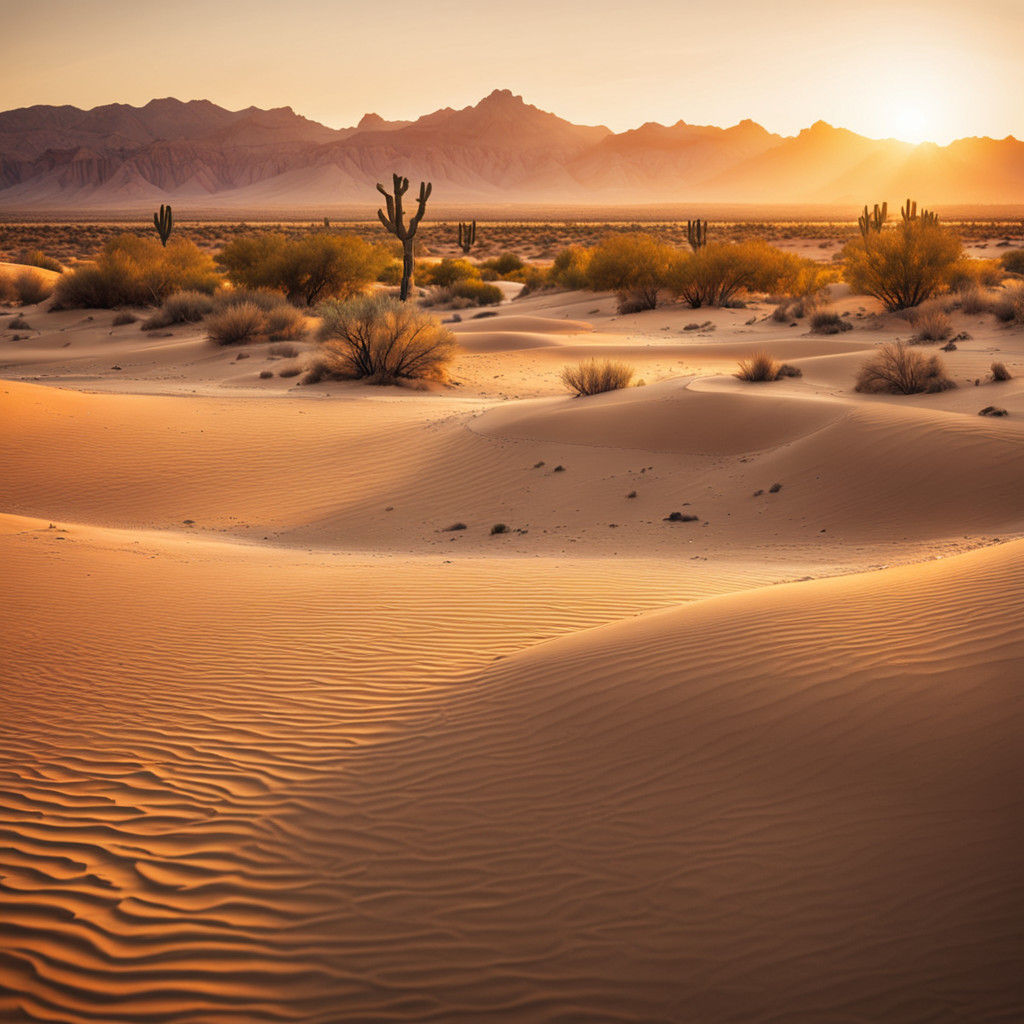 Golden Desert Oasis at Sunset
