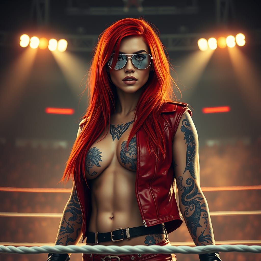 Fiery Female Wrestler in Dark, High-Contrast Aesthetic