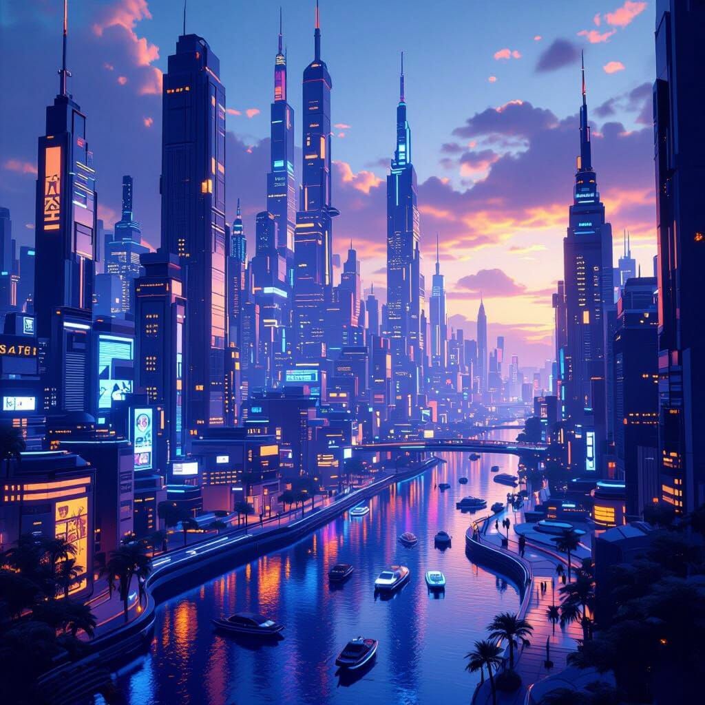 Futuristic Roblox Cityscape in Matte Painting Style