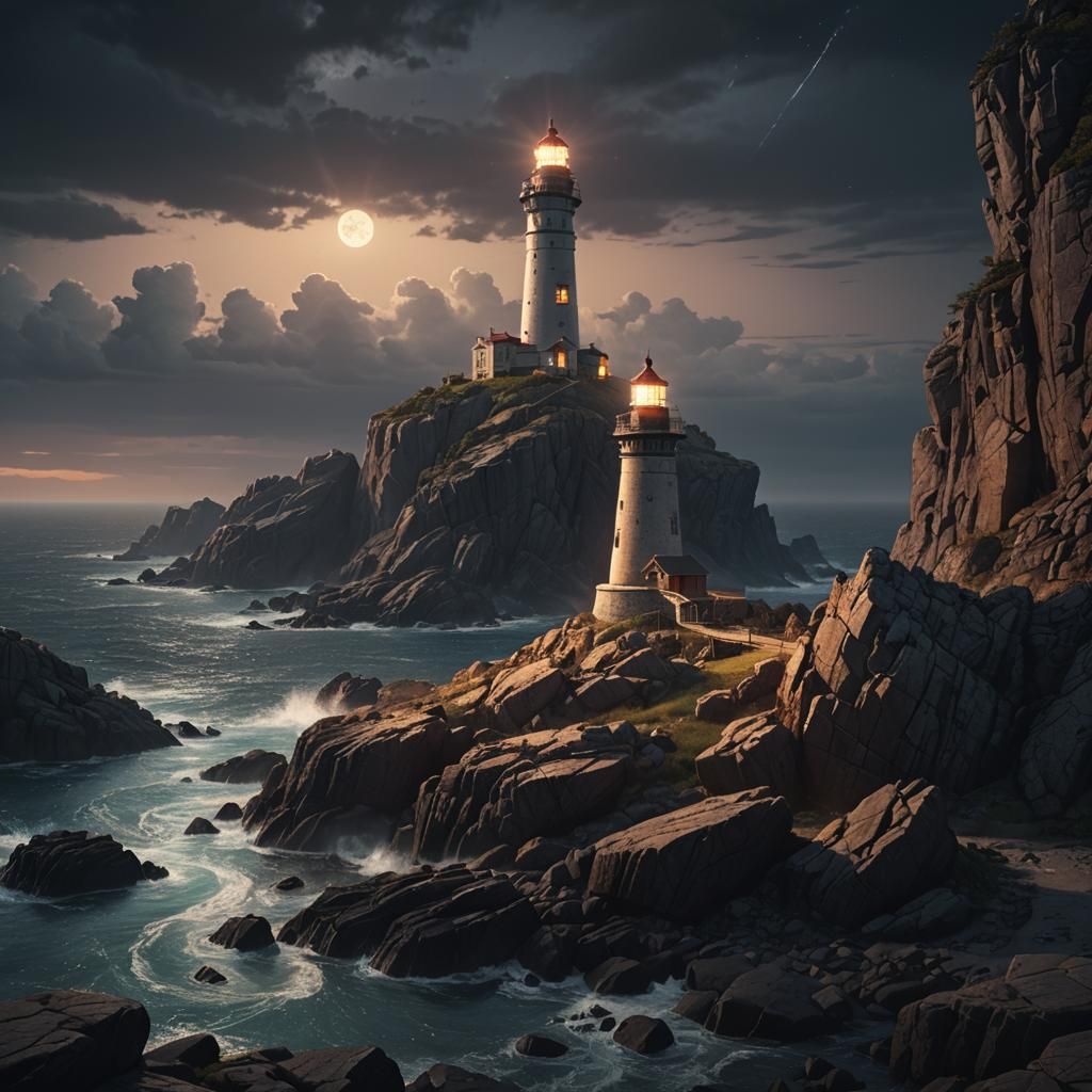 Dramatic Lighthouse on Rocky Coast: Fantasy Concept Art