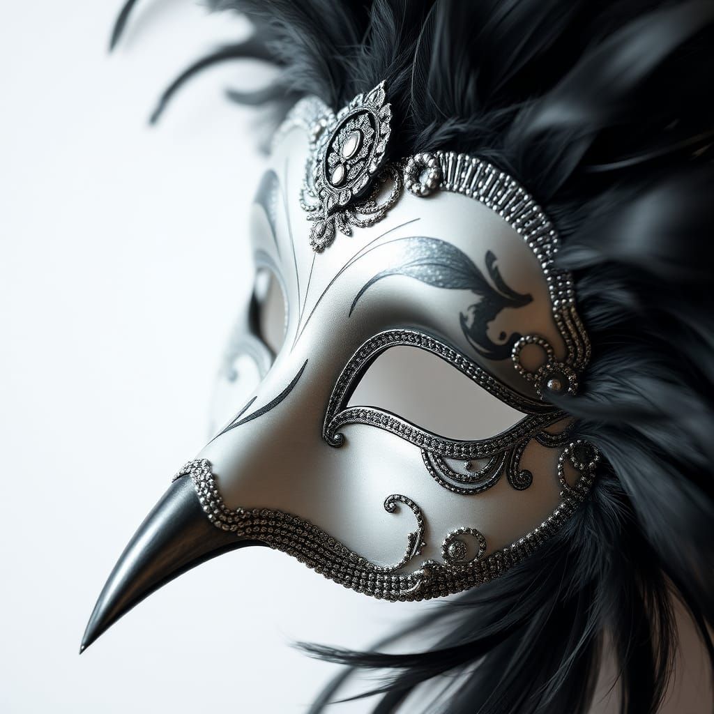Elegant Crow Feather Venetian Masquerade Mask