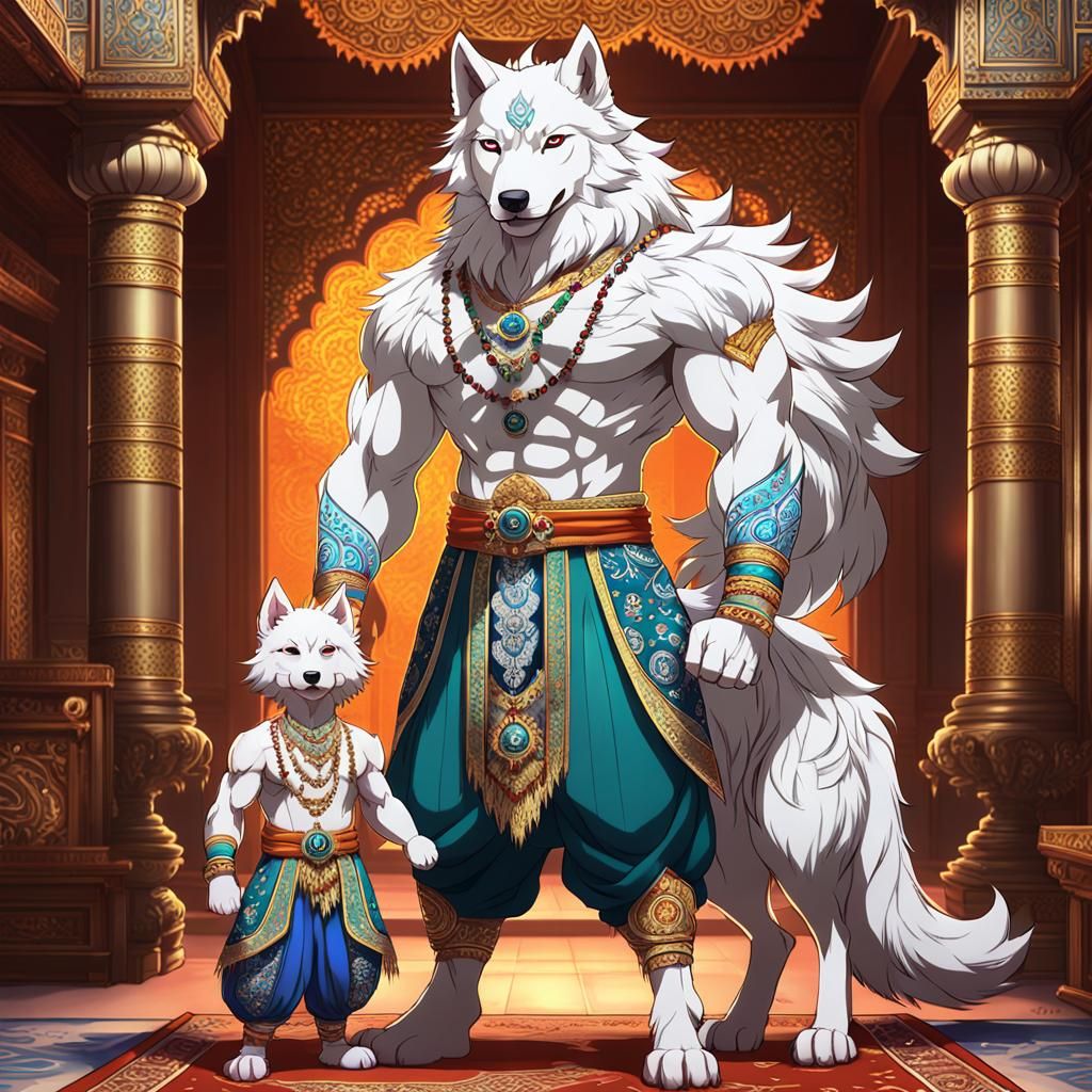 Wolves in Indian Dress: Vibrant Anime Art