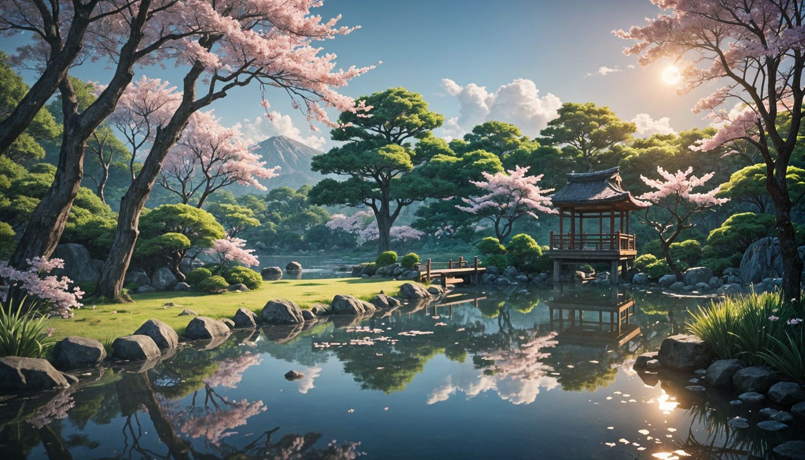 Surreal Moonlit Japanese Garden in Serene Harmony