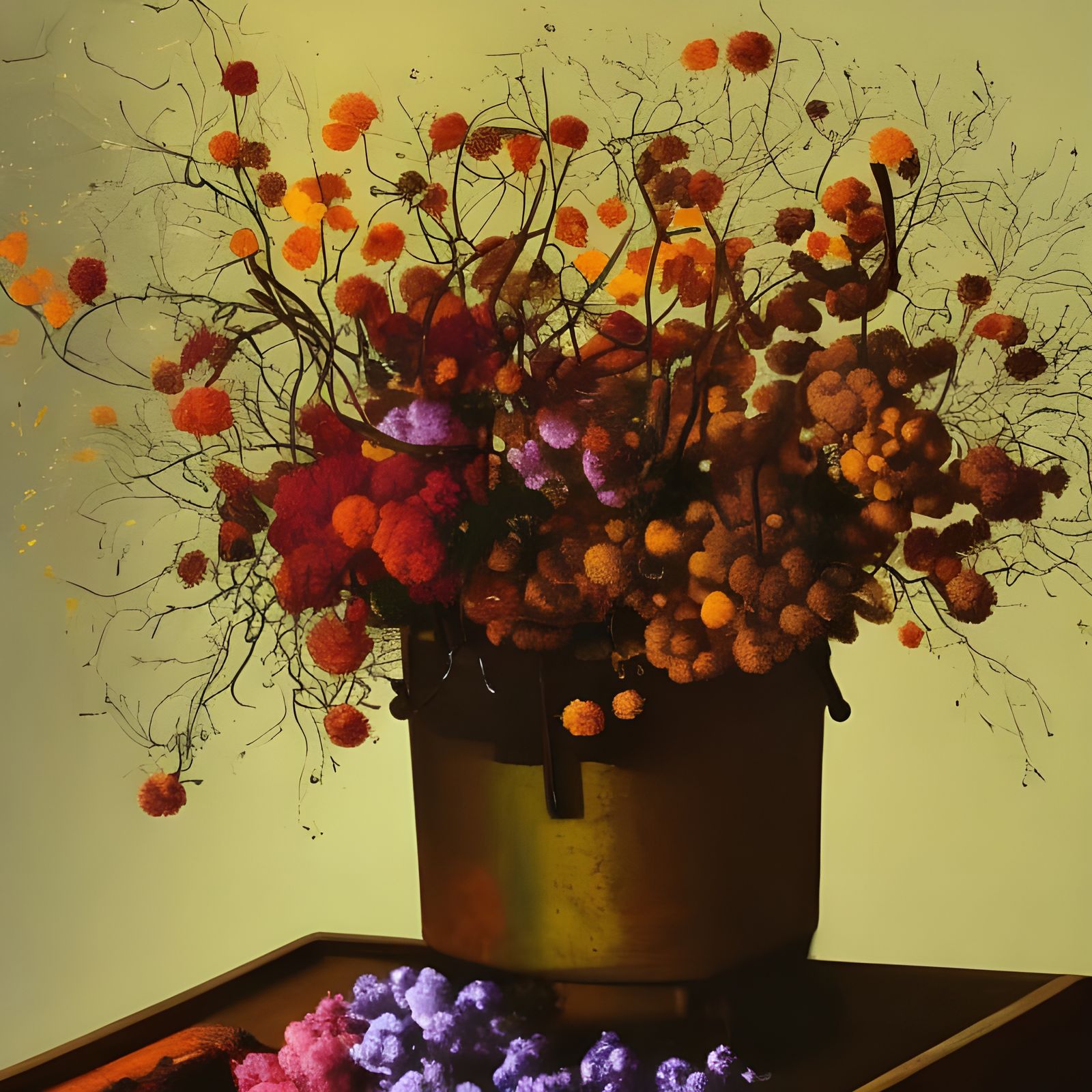 Dried Flowers in Radiant Light: A Surreal Painting