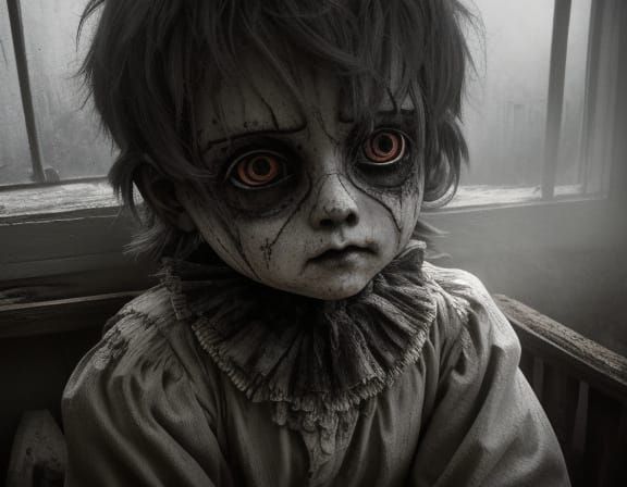 Creepy Doll in Dusty Attic as Child's Drawing