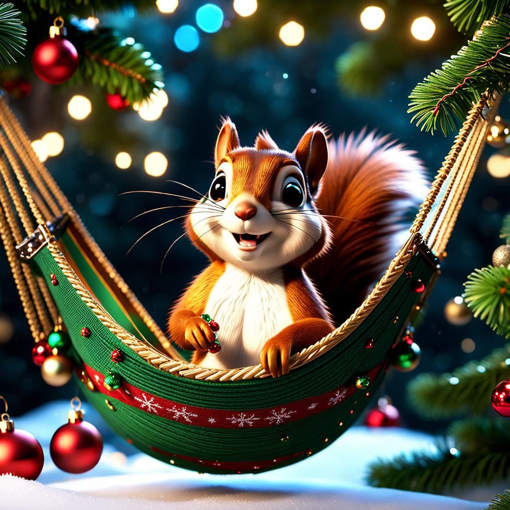 Cute 3D Squirrel Christmas Scene in Pixar Style
