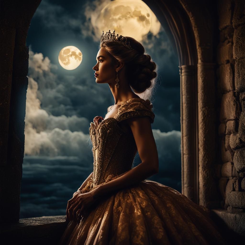 Stormy Night Princess at Castle Window