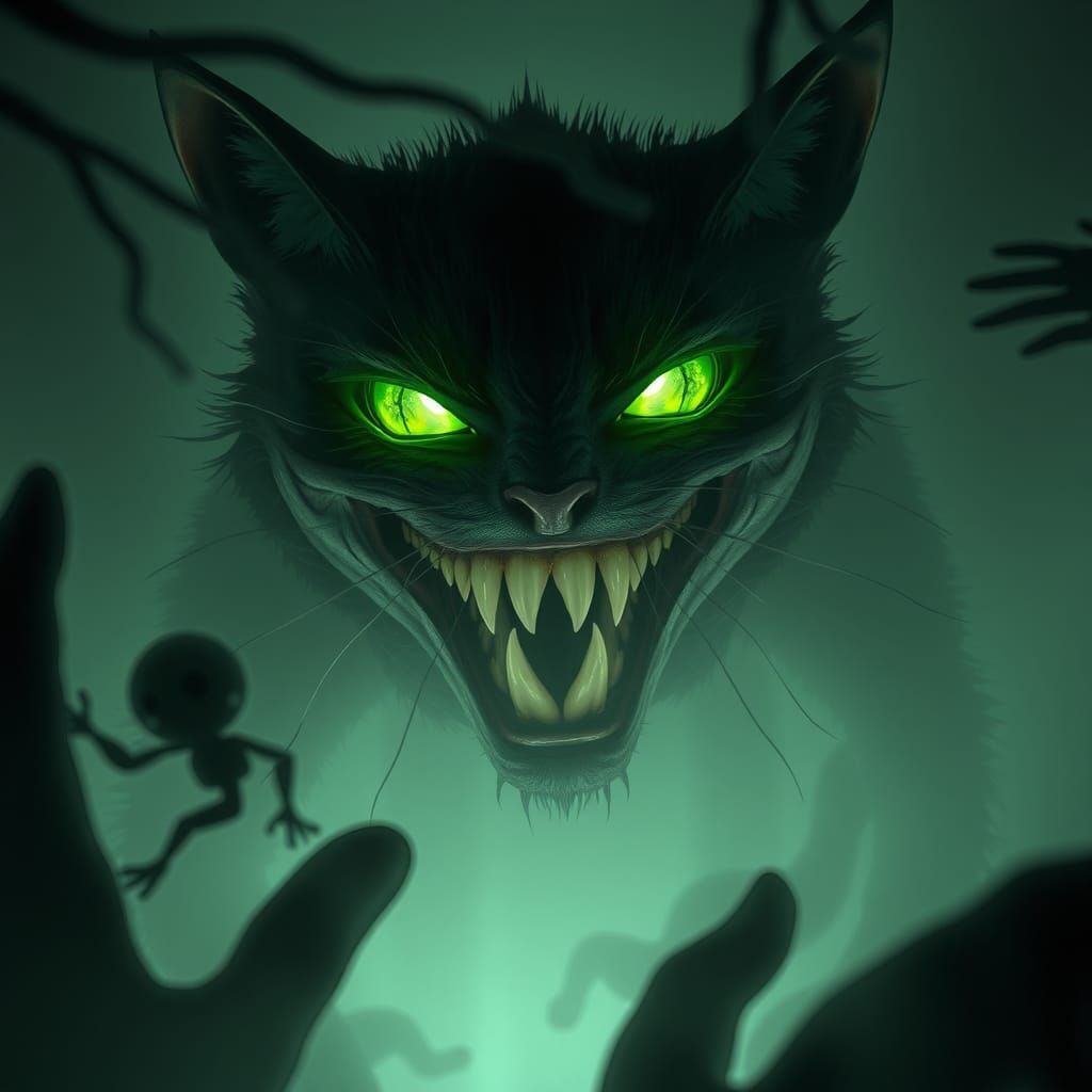 Lovecraftian Cheshire Cat Emerges from Ethereal Mist