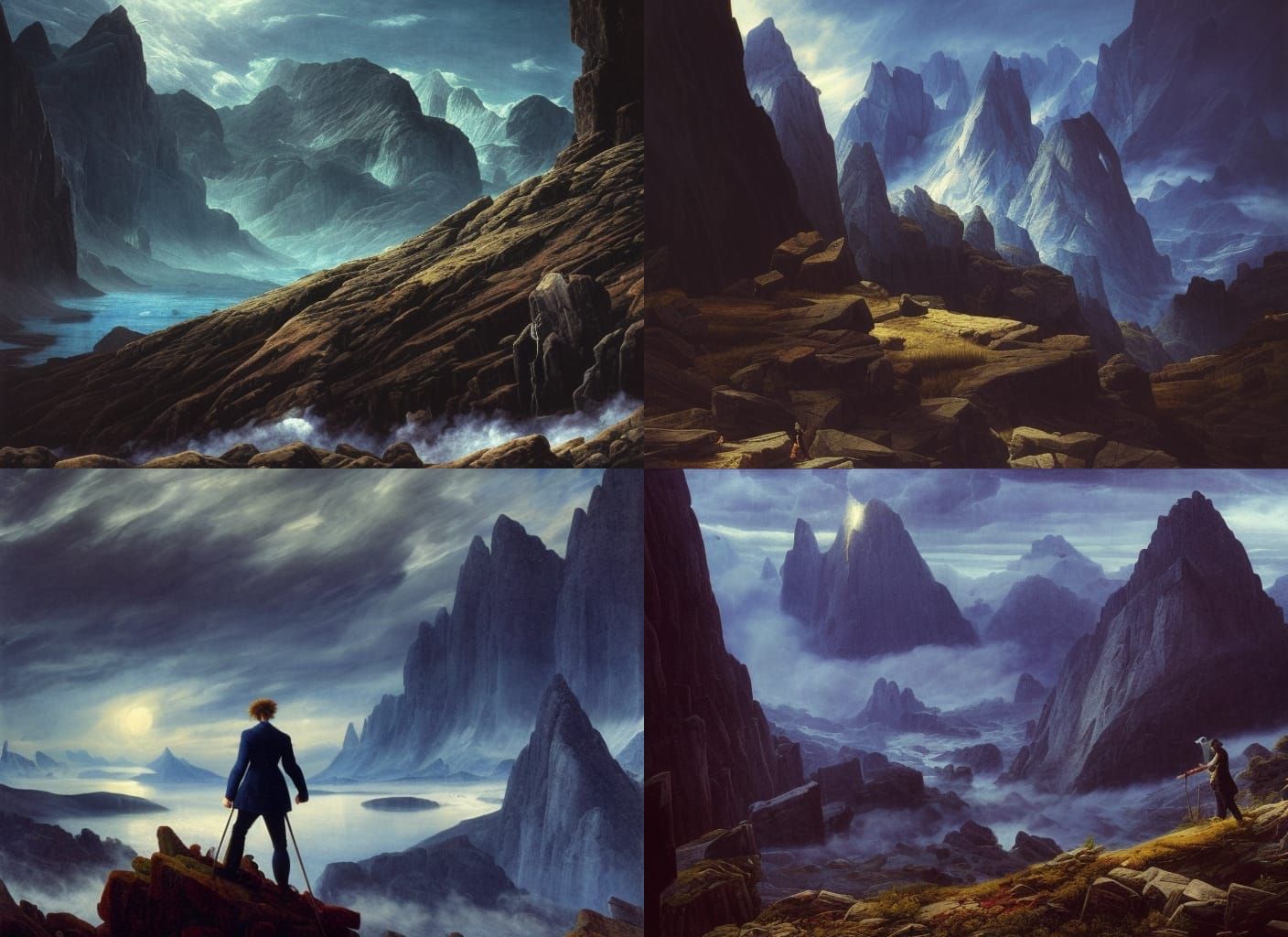 Epic Mountain Range Landscape Painting in Blue